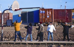 Kids playing basketball outside