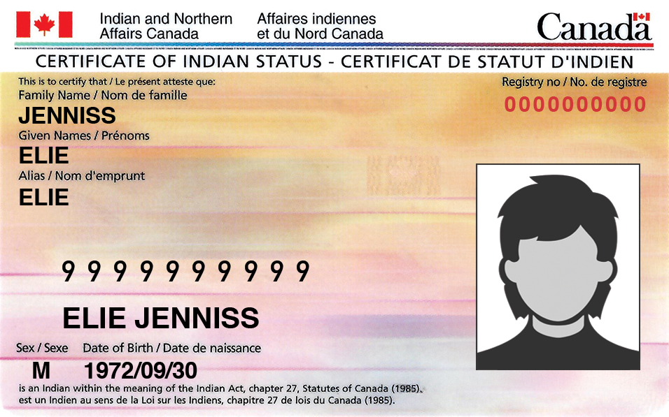 Image du verso d'un certificat de statut d'Indien (CSI)