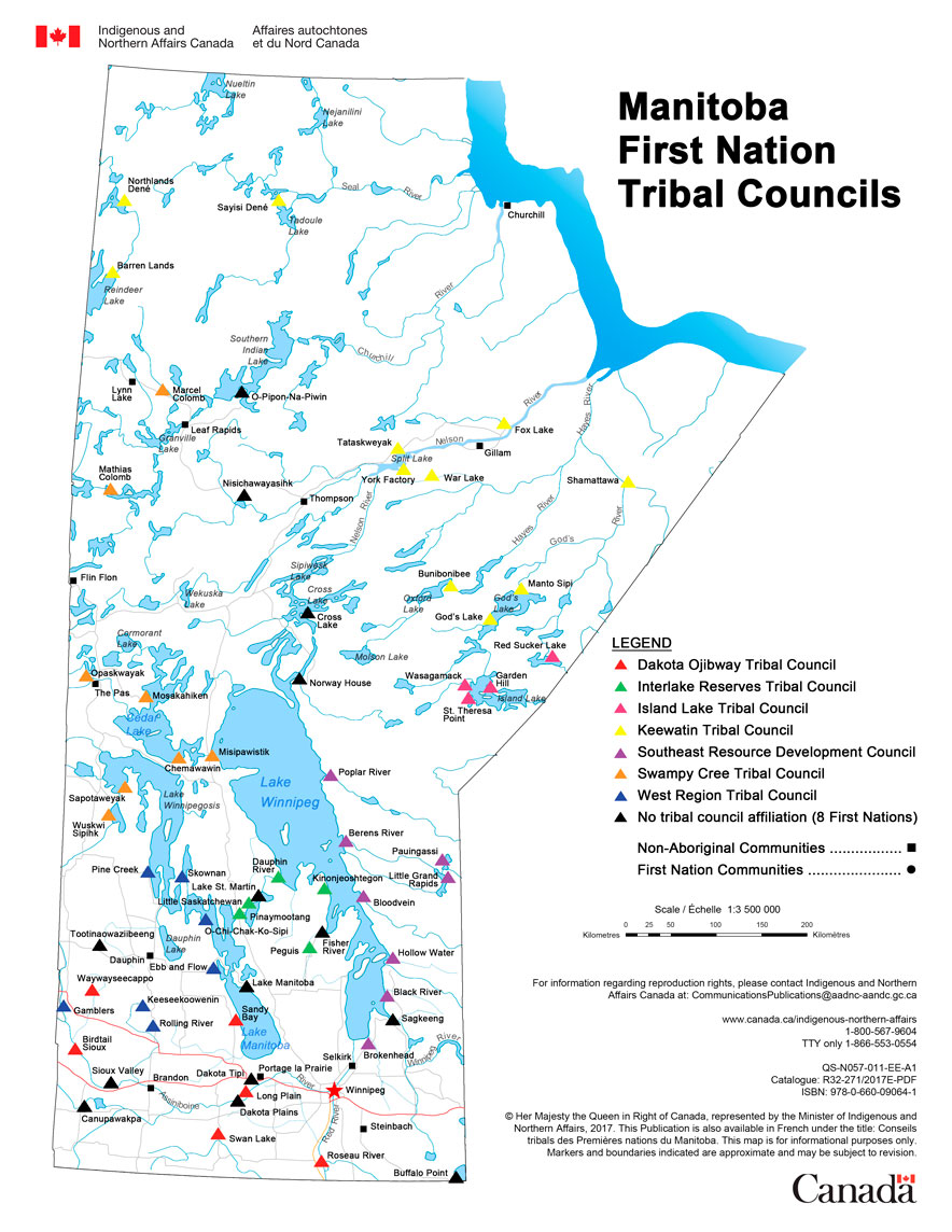 Map of Manitoba First Nation Tribal Councils